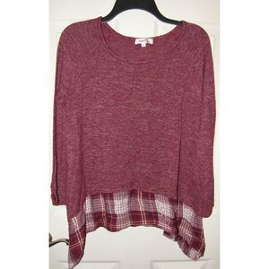ANGELS Burgundy Sz Medium Stretchy Layer Look Lightweight Popover Casual Sweater